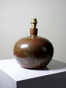 Grosse lampe boule grès pyrité émaillé vintage Baudat La Borne
