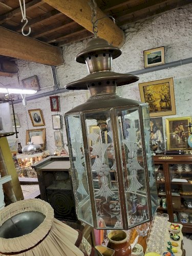 GROSSE LANTERNE EN VERRE ET LAITON LUSTRE REF JE N 9