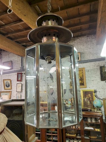 GROSSE LANTERNE EN VERRE ET LAITON LUSTRE REF JE N 9