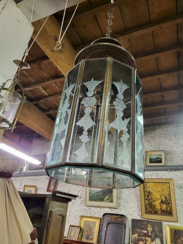 GROSSE LANTERNE EN VERRE ET LAITON LUSTRE REF JE N 9