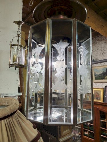 GROSSE LANTERNE EN VERRE ET LAITON LUSTRE REF JE N 9