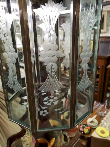 GROSSE LANTERNE EN VERRE ET LAITON LUSTRE REF JE N 9