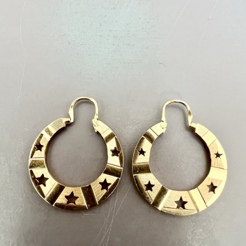 Grosse paire de boucles d’oreilles créole étoiles vintage plaqué or Mode  Ancien