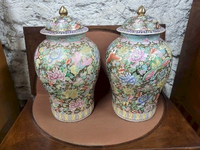 LARGE PAIR OF ASIAN COVERED VASES