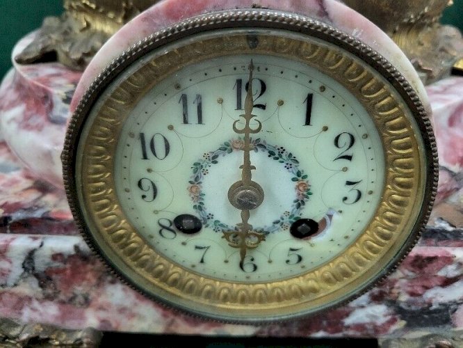 GROSSE PENDULE HORLOGE EN MARBRE AVEC 2 CASSOLETTES