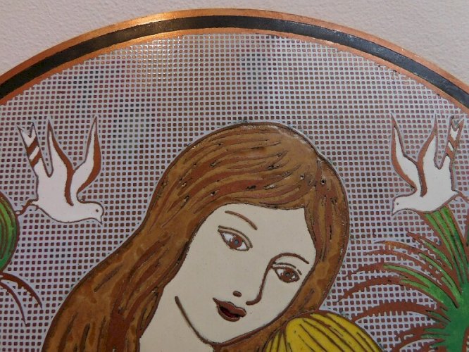 GROSSE PLAQUE EN CUIVRE EMAILLEE DE 27 CM DE DIAMETRE
