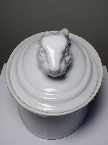 Grosse terrine en faïence blanche vintage tête de lièvre, lapin