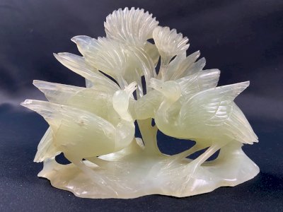 Groupe en jadéite finement sculpté au couple de grues Extrême-Orient Chine