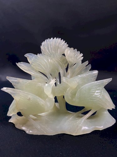 Groupe en jadéite finement sculpté au couple de grues Extrême-Orient Chine