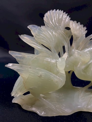 Groupe en jadéite finement sculpté au couple de grues Extrême-Orient Chine