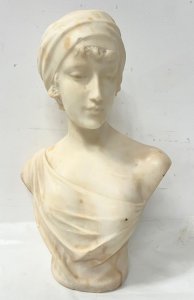 Sculpted marble group of a bust of a young woman 20th century