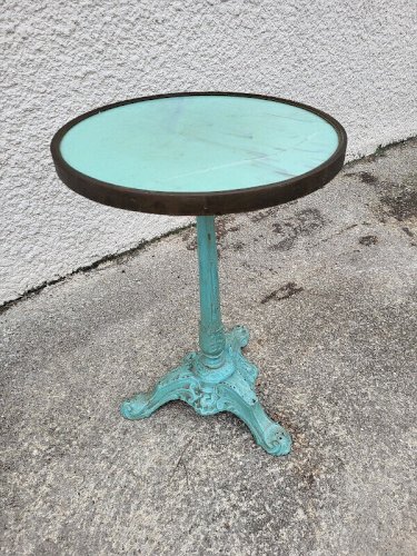 GUERIDON DE BISTROT ROND EN MARBRE ET FONTE VERT N°9