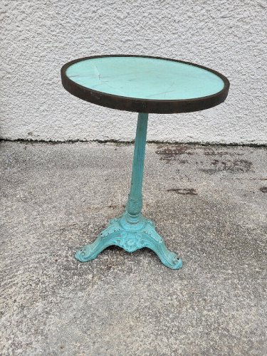 GUERIDON DE BISTROT ROND EN MARBRE ET FONTE VERT N°9