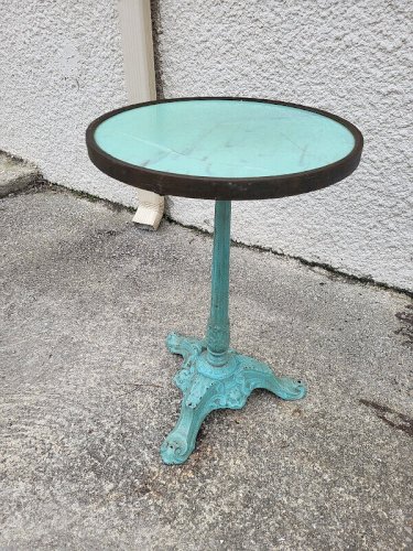 GUERIDON DE BISTROT ROND EN MARBRE ET FONTE VERT N°9