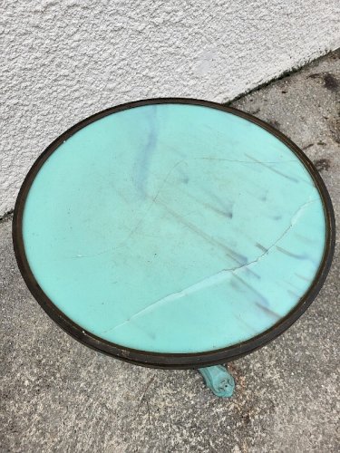 GUERIDON DE BISTROT ROND EN MARBRE ET FONTE VERT N°9