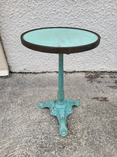 GUERIDON DE BISTROT ROND EN MARBRE ET FONTE VERT N°9
