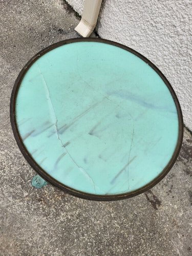 GUERIDON DE BISTROT ROND EN MARBRE ET FONTE VERT N°9