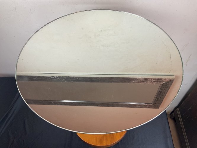 Guéridon Plateau miroir Design Vintage bois noyer, verre et laiton JACQUES ADNET