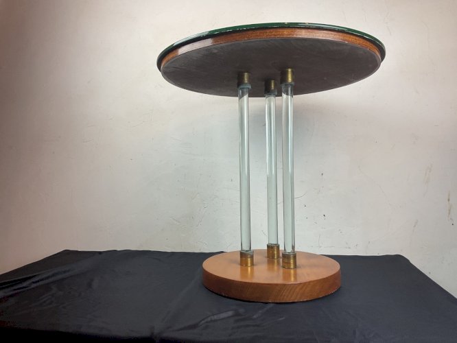 Guéridon Plateau miroir Design Vintage bois noyer, verre et laiton JACQUES ADNET