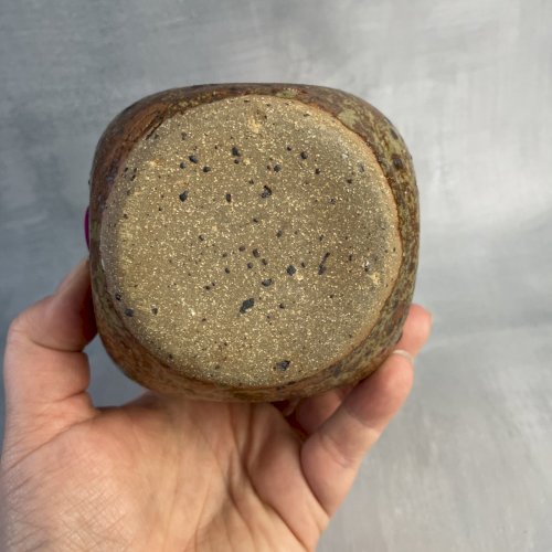 GUY BAUDAT Bouteille flacon flasque en grès pyrité avec bouchon signé à la base