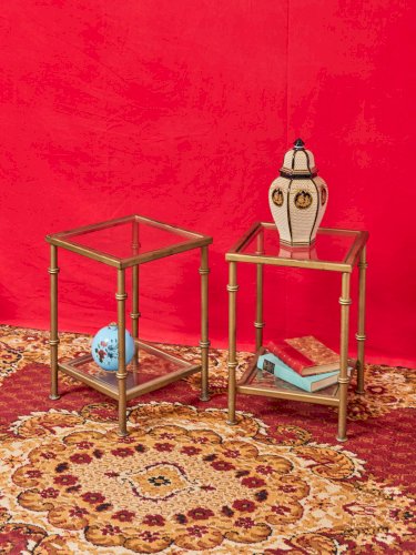 Hanna, la paire de tables d'appoints en verre et laiton N°820