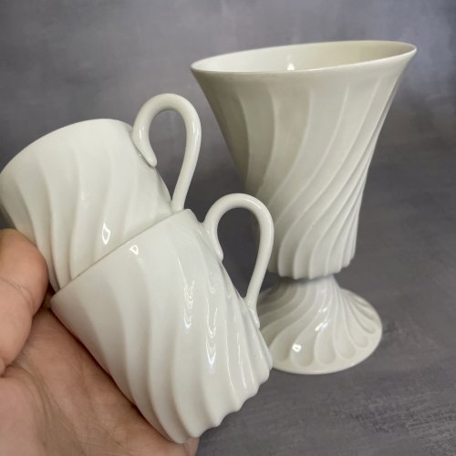 HAVILAND 1 mazagran et 2 tasses à expresso porcelaine de Limoges torse torsadé