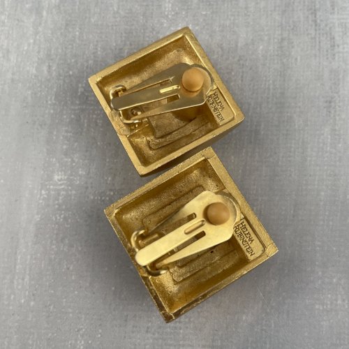 HELENA RUBINSTEIN Paire de boucle d'oreille carré et doré vintage à clips