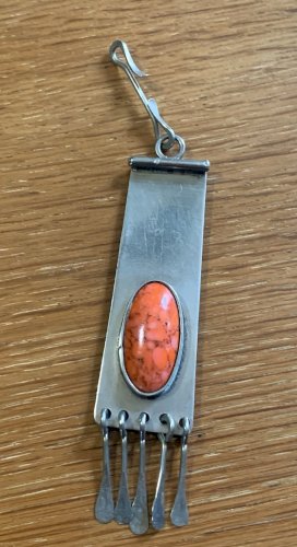 Hendrik Thomas Vallauris pendentif bi matière au cabochon 1960's signé