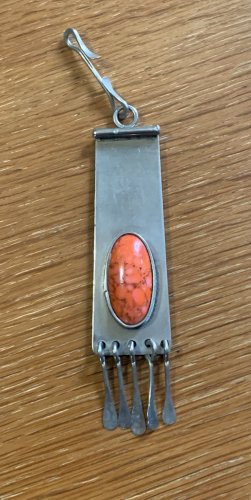 Hendrik Thomas Vallauris pendentif bi matière au cabochon 1960's signé