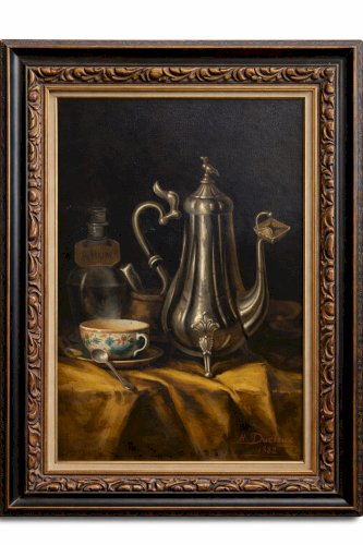 Henry Ducloux (1860-1930) – 1882 French Oil Painting – Tea Still Life – Signed –