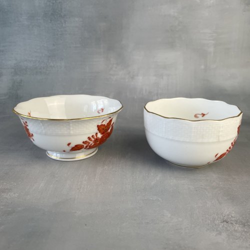 HEREND Hungary tasse à thé et bol décor Apponyi orange porcelaine hongroise