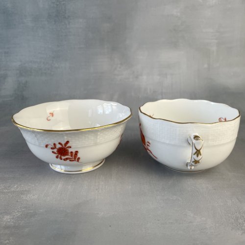 HEREND Hungary tasse à thé et bol décor Apponyi orange porcelaine hongroise