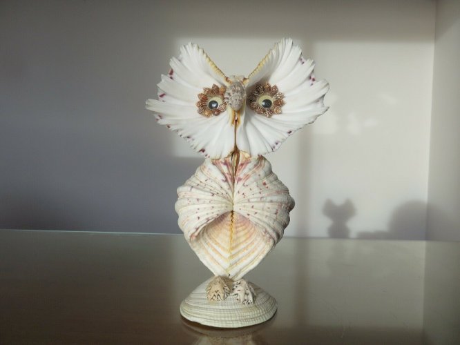 HIBOU OU CHOUETTE EN COQUILLAGE ANNEES 60 70 VINTAGE