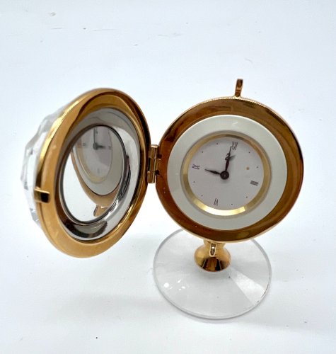 Horloge de bureau Swarovski – Globe en cristal taillé, monture dorée