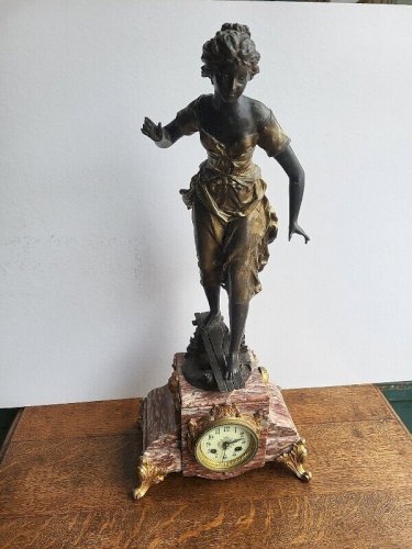 HORLOGE PENDULE EN REGULE ET MARBRE ROSE N° 5