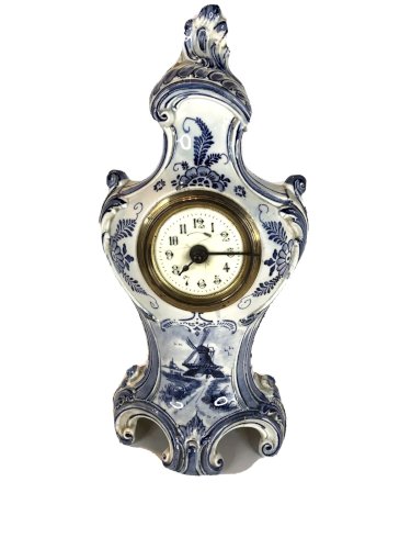Horloge réveil Royal Bonn – Faïence décor Delft – Allemagne, XIXe/XXe