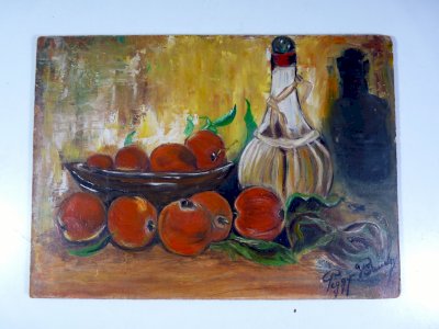 HSP NATURE MORTE AUX POMMES signée Peggy Baudry D - 33 x 24 cm