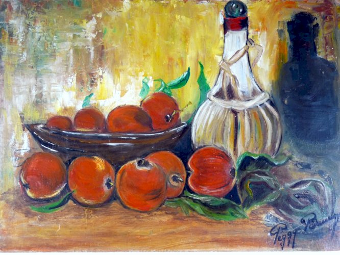 HSP NATURE MORTE AUX POMMES signée Peggy Baudry D - 33 x 24 cm