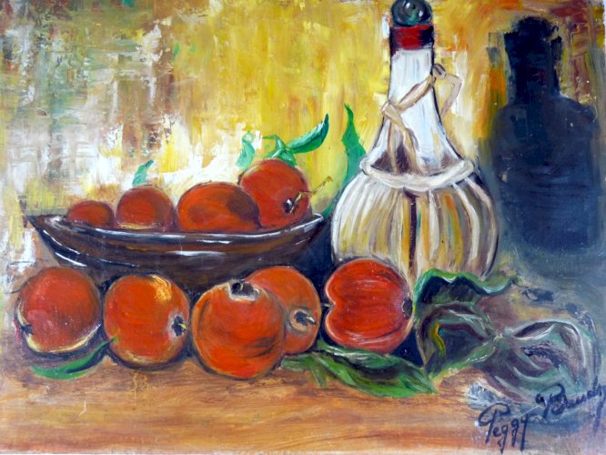 HSP NATURE MORTE AUX POMMES signée Peggy Baudry D - 33 x 24 cm