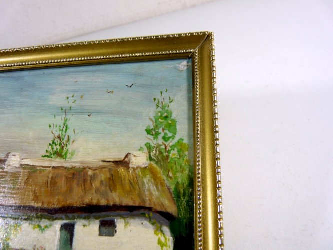HSP XX° VUE d'une FERME signée R.G. cadre bois doré et stuc