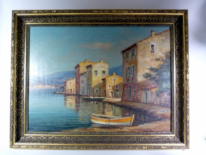 HST début XX° Lac de CÔME signée Luciani cadre bois sculpté et stuc 95 x 74 cm