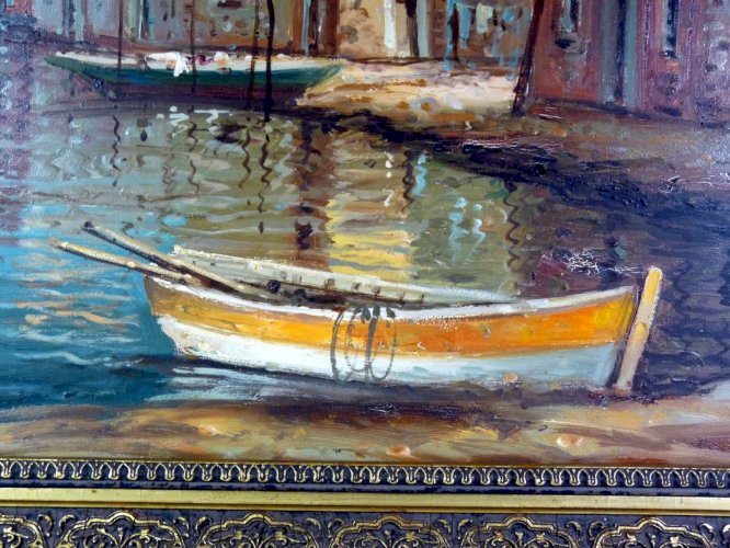 HST début XX° Lac de CÔME signée Luciani cadre bois sculpté et stuc 95 x 74 cm