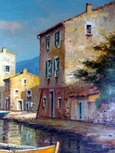 HST début XX° Lac de CÔME signée Luciani cadre bois sculpté et stuc 95 x 74 cm