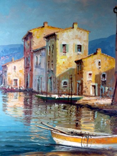 HST début XX° Lac de CÔME signée Luciani cadre bois sculpté et stuc 95 x 74 cm