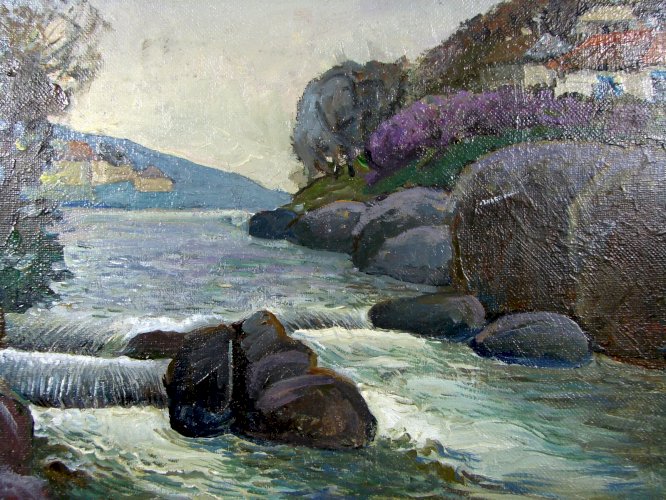 HST Ecole Russe XX° PAYSAGE Signée Chatilov Evgeny Andreevitch 1991 Cadre