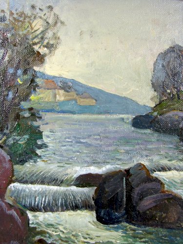 HST Ecole Russe XX° PAYSAGE Signée Chatilov Evgeny Andreevitch 1991 Cadre