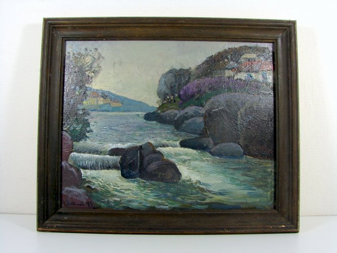 HST Ecole Russe XX° PAYSAGE Signée Chatilov Evgeny Andreevitch 1991 Cadre