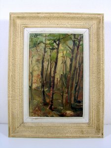 HST SILHOUETTE OF A WOMAN IN THE WOODS Signed Jean Janin Dated 1950 in Barbizon Frame