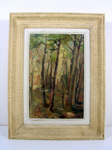 HST SILHOUETTE FEMME DANS LES BOIS Signée Jean Janin Datée 1950 à Barbizon Cadre