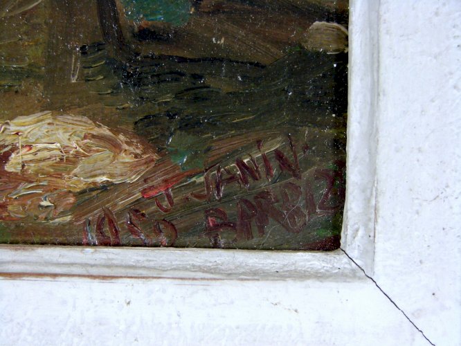 HST SILHOUETTE FEMME DANS LES BOIS Signée Jean Janin Datée 1950 à Barbizon Cadre